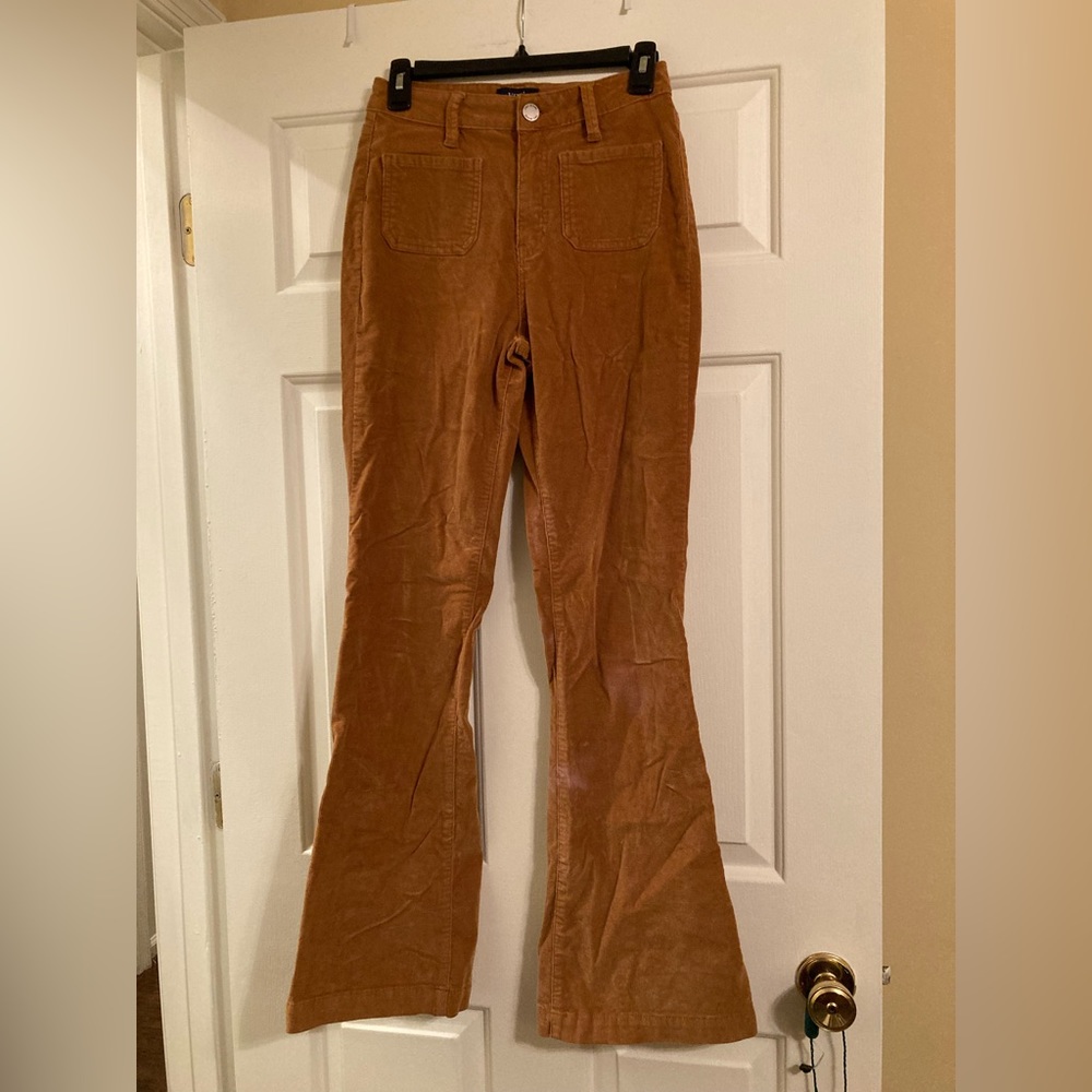 Tan bootcut faux corduroy jeans